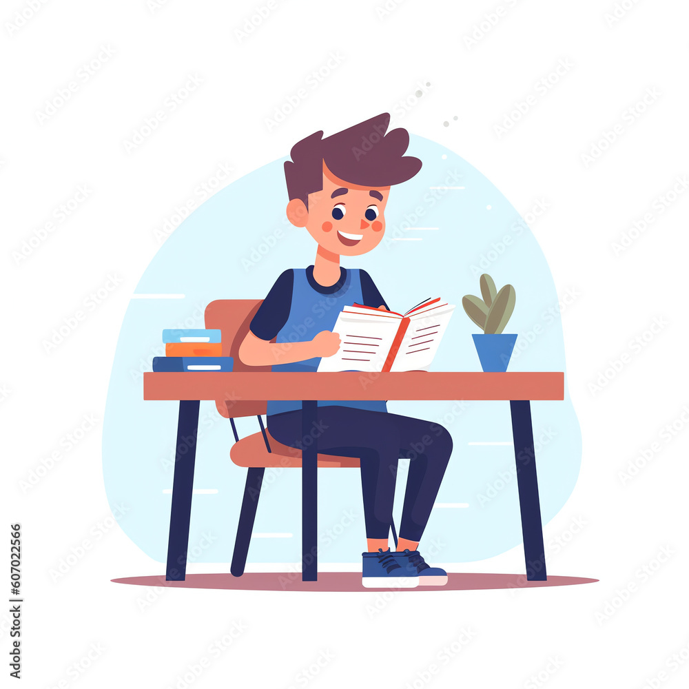 Aufkleber generative ai boy studying with a book. concept illustration for education. vector illustration in f