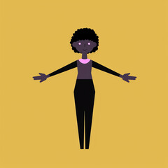Generative AI Black woman shrugging with a curious expression, doubt or question, vector illustration in flat style