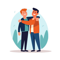 Generative AI Self love concept, man hugging herself, vector illustration in flat style