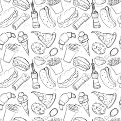 Fast Food Seamless Pattern, Restaurant Background Pattern