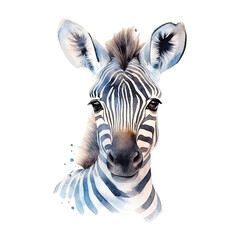 Fototapeta na wymiar Watercolor little zebra isolated on transparent background. Generative AI