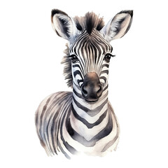 Watercolor little zebra isolated on transparent background. Generative AI
