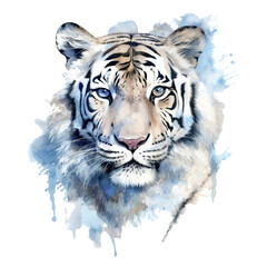 Watercolor white tiger animal isolated on transparent background. Generative AI
