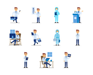 Illustration set of doctors characters. Vector