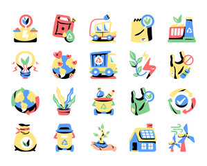 illustration of recycling concepts. flat vector. no plastic, green energy, earth protection, save nature, water, air, soil