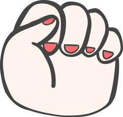 Cute simple girl power fist symbol hand drawing doodle cartoon outline
