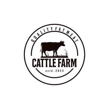 Vintage Farm Cattle Cow Livestock Beef Emblem Label logo design