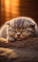 Fototapeta premium Sleeping cat, background, wallpaper, digital illustration, AI generated