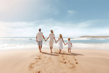 Fototapeta na wymiar Happy family together on a seashore made with Generative AI technology