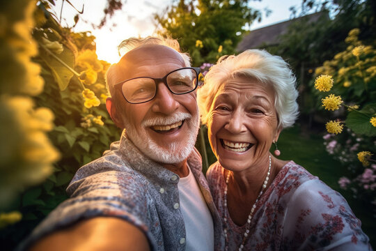 Portrait of happy satisfied cheerful loving adult couple outdoors made with Generative AI technology