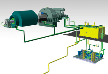 Journal bearing turbine 3D illustration