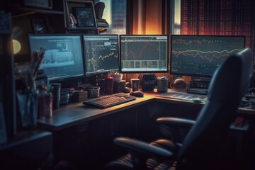 Stock market financial statistics on screen, share pricing, online trading data made with Generative AI technology