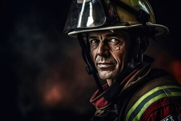 Fototapeta na wymiar Fireman portrait created with Generative AI technology