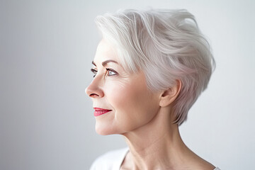 Beautiful caucasian adult woman portrait on a white background made with Generative AI technology