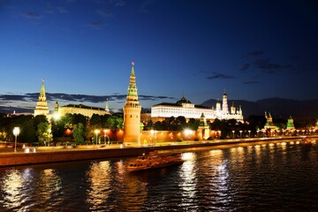 Fototapeta na wymiar Kremlin at night time with lit lights in Moscow Russia