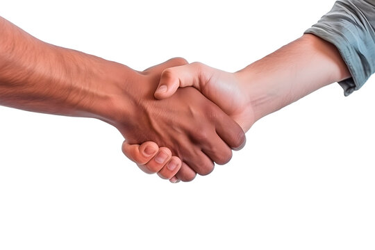 handshake on a transparent background, transaction confirmation in the form of two male hands in a handshake, informal style without dress code, generative ai