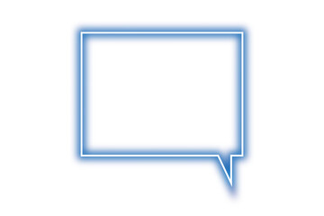 Neon chat bubble png. Glowing blue speech bubble on transparent background.