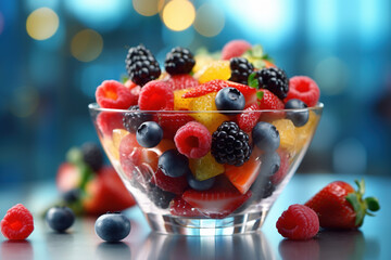 Fruit salad in a bowl. AI