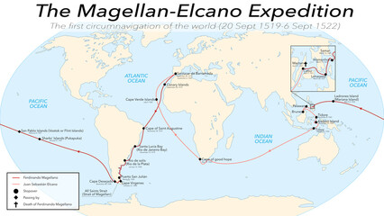 Fototapeta na wymiar The Magellan-Elcano Expedition, the first circumnavigation of the world (20 Sept 1519-6 Sept 1522)