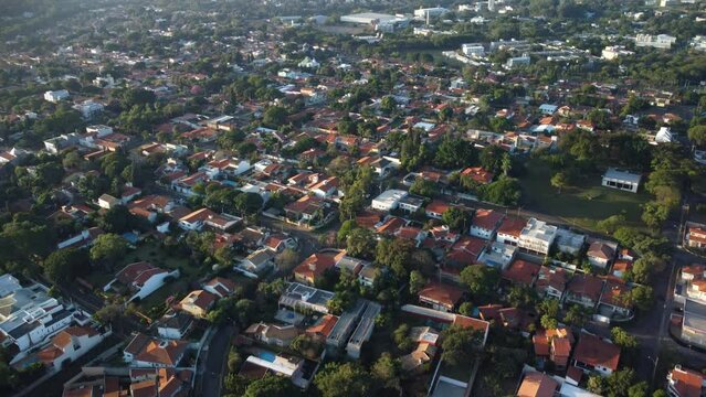 Aerial video of houses and trees in a village, Barao Geraldo, Sao Paulo, Brazil