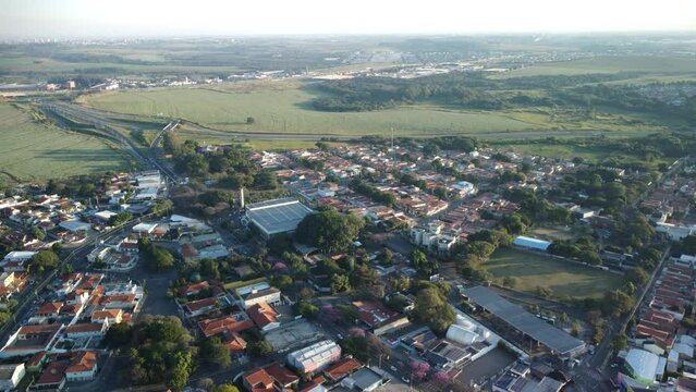 Aerial video of houses and trees in a village, Barao Geraldo, Sao Paulo, Brazil
