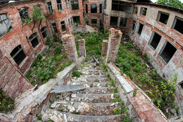 Fototapeta premium Ruins of the abandoned Elias Palme factory, Kamenicky Senov, Czech Republic