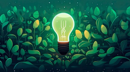Illuminated Growth: Nurturing Ideas and Unleashing Possibilities, Bulb, Light, Leaves, generative AI	