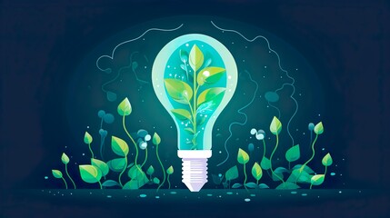 Illuminated Growth: Nurturing Ideas and Unleashing Possibilities, Bulb, Light, Leaves, generative AI	