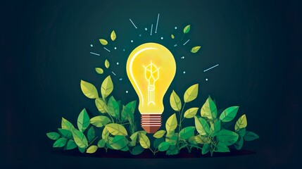 Illuminated Growth: Nurturing Ideas and Unleashing Possibilities, Bulb, Light, Leaves, generative AI 