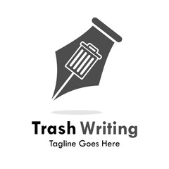 Trash writing design logo template illustration. there are pen with trash can