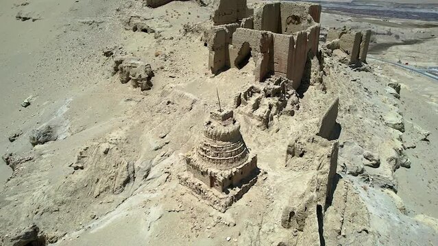 Aerial view of the ruins of Tuolin temple in Zanda County, Ali Prefecture, Tibet,China