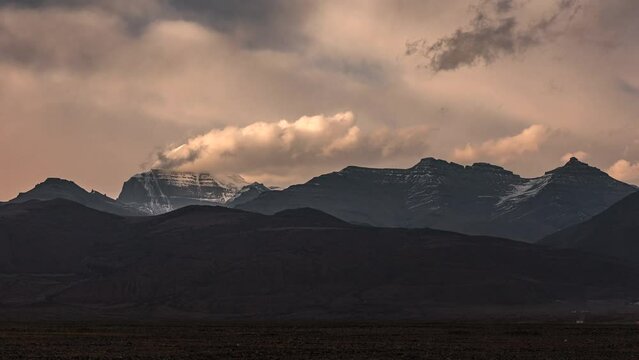 Sunset time-lapse shot of mount Kailash in Pulan county