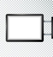 Light box. Street sign hanging mounted on the wall. Office interior.realistic outdoor advertising banner. street light box display mockup. Interior mockup. Vector