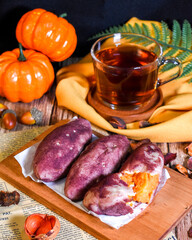 Sweet Potato, Korean Ube Bread with Tea, Halloween Mood