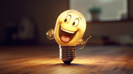Fototapeta na wymiar Whimsical Lightbulb Character, Comedic Inanimate Object with Expressive Features - Generative AI Illustration
