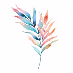 Watercolor tropical leaves on white background. Hand drawn illustration. Generative ai.