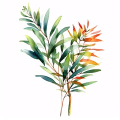 Watercolor tropical leaves on white background. Hand drawn illustration. Generative ai.