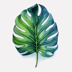 Monstera leave watercolor painting vector for cards, wedding invitation and birthday cards. Generative Ai.