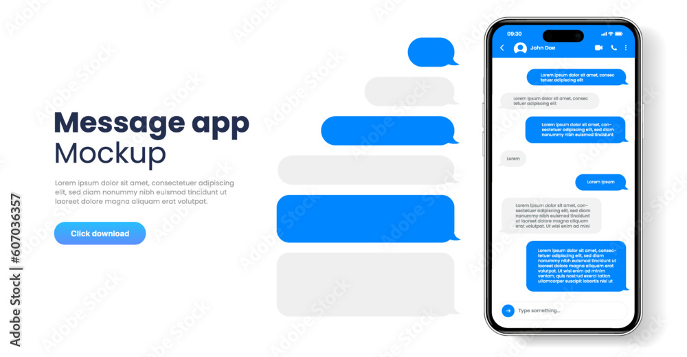 Aufkleber Message smartphone template. Mobile chatting sms app template bubbles. Message bubbles chat on smartphone icons. Phone chatting sms template bubbles. Isolated smartphone