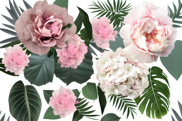  blush pink blue yellow flower green leaf leaves branches bouquets collection. Wedding stationary, greetings, wallpapers, fashion, background.