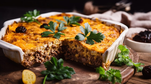 Delicious bobotie with vegetables Generative AI