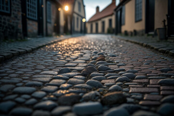 street in the old city with cobblestone road Generative AI
