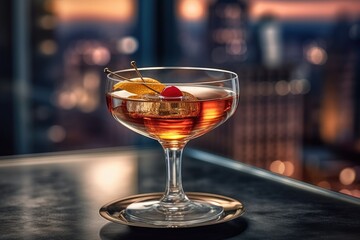 Manhattan Cocktail with Cityscape View