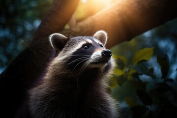 Fototapeta premium Raccoon Peeking Out from the Woods