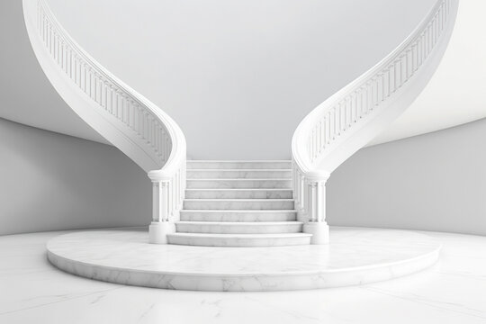 Abstract White Marble Steps Architectural Background. Generative Ai