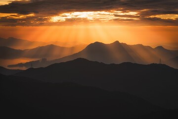 Silhouette shot of mountains during a sunset