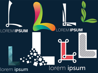 Digital illustration set of various fonts for a L letter logo design
