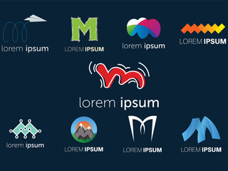 Digital illustration set of various fonts for a M letter logo design