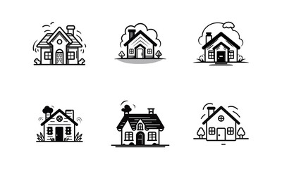 Set of home icons in black flat style isolated on white background. Vector illustration