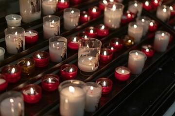 Obraz na płótnie Canvas Lightning candles line in the church, close-up